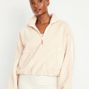 Old Navy Women’s Plus Cropped Sherpa 1/4-Zip Pullover wish Bone (Cream)